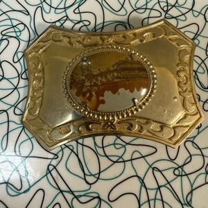 Brass Buckle with Picture Jasper Stone Inlay